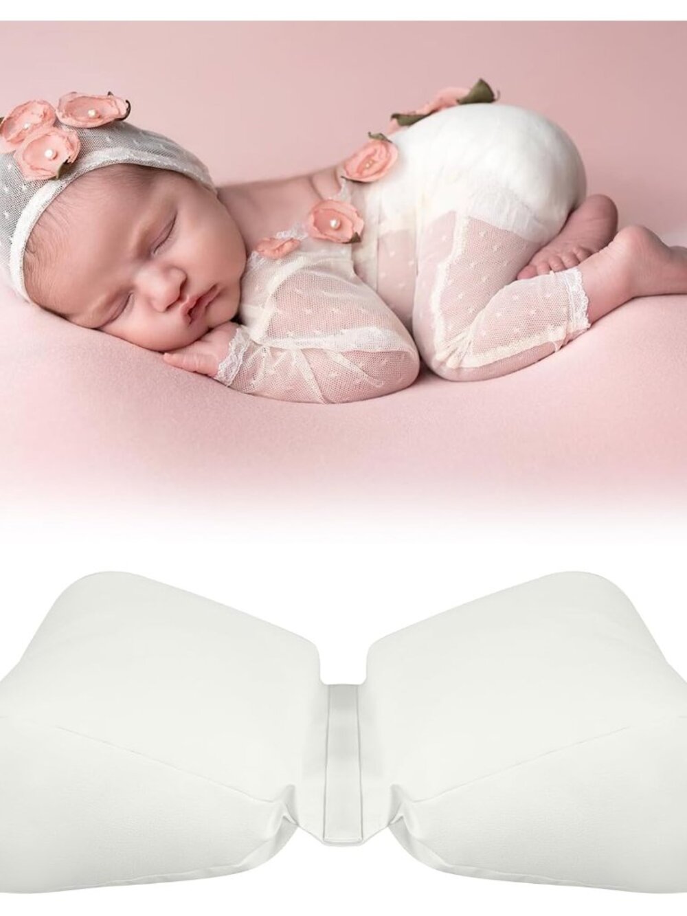 2PC Newborn Photography Butterfly Posing Pillow, Faux Leather Basket Filler